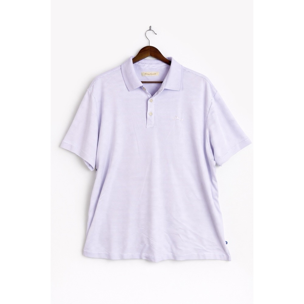 Tommy Bahama Polo Shirt Men's XL Purple Lavender Striped Modal Blend Golf‎ Knit
